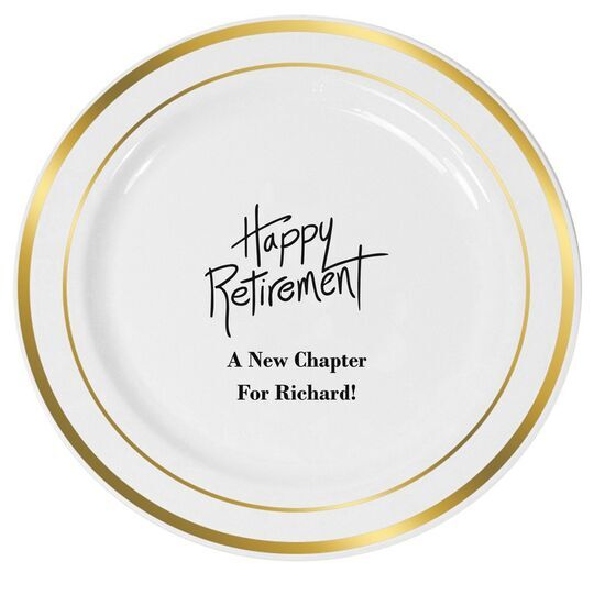 Fun Happy Retirement Premium Banded Plastic Plates